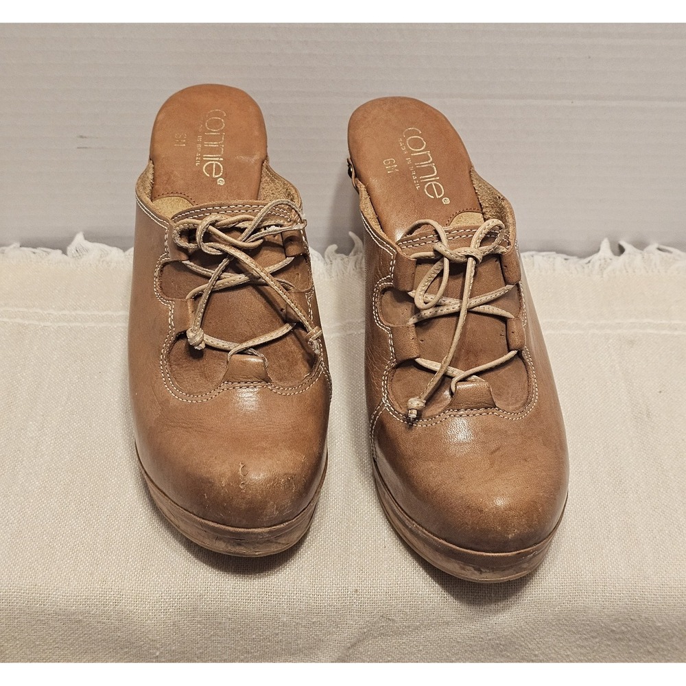 Vintage 1970s Connie Brown Leather Platform Clogs 6M Brazil